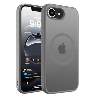 Imagem de DEERLAMN Capa magnética para iPhone 16e fosca, [compatível com MagSafe] [proteção contra quedas de grau militar] Capa protetora de telefone translúcida à prova de choque, cinza