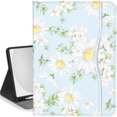 Imagem de Feams Capa para iPad (A16) 11ª geração 11 polegadas 2025, iPad 10ª geração 10,9 polegadas 2022 capa de suspensão automática com suporte para lápis e bolso, margarida
