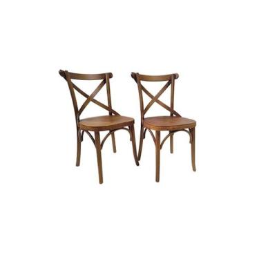 Imagem de Kit 2 Cadeiras de Madeira Maciça com Assento em Madeira  Dubai Castanh