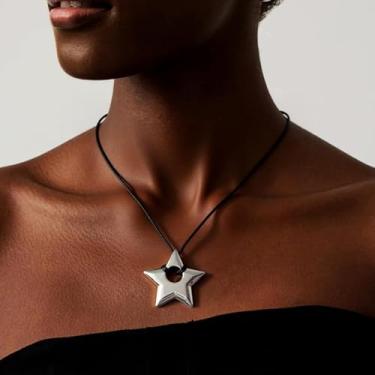 Imagem de Colar de estrela do mar, prata, dourado, pingente de estrela, gargantilha grossa, joias, presentes de Natal, meias femininas, Medium, Latão, Sem Pedra Preciosa