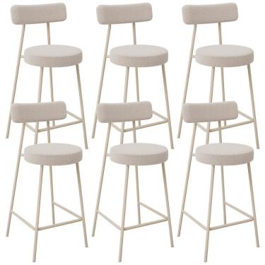 Imagem de Kit 06 Banquetas Baixa Cozinha Sala Jantar Bancada Milão Arena L02 Bouclê Creme - Lyam Decor