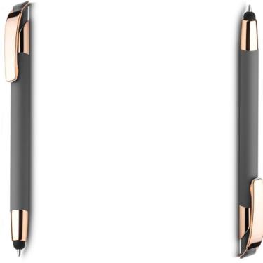 Imagem de Caneta Esferográfica em Metal, Azul com Detalhe Dourado Rosé, Ponta Touch Emborrachada, Escrita Média, Design Moderno, Corpo Cilíndrico, para Escritório (Kit 2 Cinza)