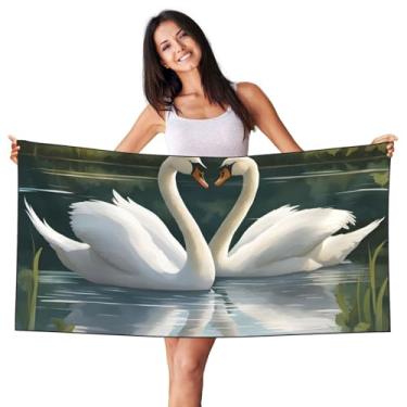 Imagem de ZTPOWQA Linda estampa de cisnes brancos no lago toalha de praia para adultos crianças piqueniques de piscina descanso ao ar livre decoração de casa cobertor de viagem