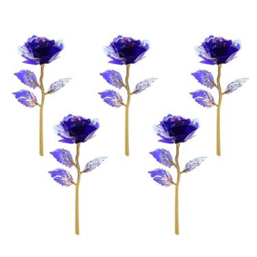 Imagem de 5 unidades de Rosa Artificial Folha Dourada Romântica Dia dos Namorados das Mães Aniversário Eterna Realista Simulação