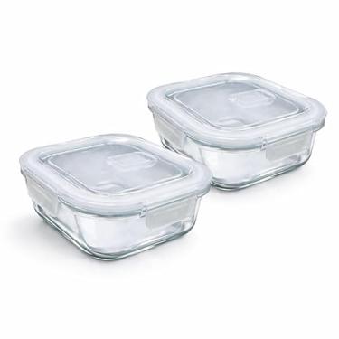 Imagem de Conjunto 2 Pote de Vidro Hermético Transparente com Tampa e Vedação em Silicone, Quadrado, 13x6,5 cm, 520ml, Freezer e Micro-ondas, para Armazenamento de Alimentos, Tampa com Travas