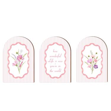 Imagem de Kihraw 3 peças de decoração de parede de madeira floral de Jesus Coquete rosa - Coquette vintage rosa cristão berçário decoração de parede para quarto, sala de estar, meninas, quarto infantil