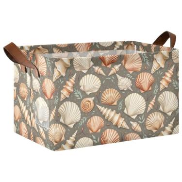 Imagem de Cestas decorativas grandes para decoração de casa com alças, 43 cm x 29 cm x 25 cm, organizador de suéter marrom bege e conchas, 1 pacote