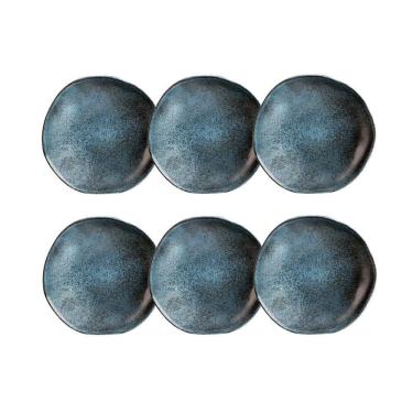 Imagem de Cj 6 Pratos Fundos de Cerâmica Stoneware Orgânico Geo Petroleum 21cm Porto Brasil
