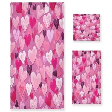 Imagem de Wassud Conjunto de 3 toalhas de banho fofas para dia dos namorados, toalhas super macias e absorventes para banheiro, toalhas de banho de secagem rápida, toalha de banho para academia, spa, hotel