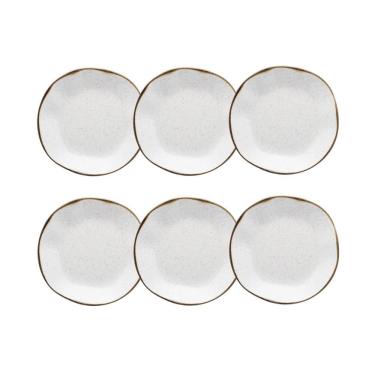 Imagem de Cj 6 Pratos Fundos de Porcelana Orgânico Ryo Maresia Branco/Marrom 22,5cm Oxford