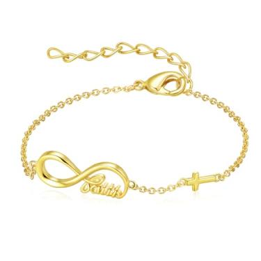 Imagem de CCmfgjew Pulseira cruzada, banhada a ouro 14K, joia religiosa, cristã, presente para mulheres, mãe, esposa, aniversário, Small, Latão, Sem Pedra Preciosa