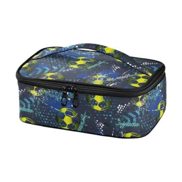 Imagem de Lancheira abstrata de futebol verde azul lancheira plana com isolamento térmico com alça pequena lancheira térmica