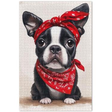 Imagem de Quebra-cabeça de cachorro buldogue fofo, 500 peças para adultos, família, brinquedo, arte, quebra-cabeça, cena de outono, elefante branco, presentes engraçados, 51 x 35 cm