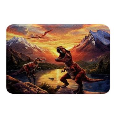 Imagem de Erosebridal Tapete de dinossauro 3D 50,8 x 81,3 cm para meninos, tapetes de banheiro animais selvagens, pterossauro, dinossauros, animais selvagens, tapete de porta, pôr do sol, pintura a óleo,