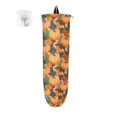 Imagem de Dispensador de suporte de saco de compras de plástico de abóbora e folhas, suportes de saco de plástico, organizador de sacos para armazenamento de sacolas plásticas de cozinha