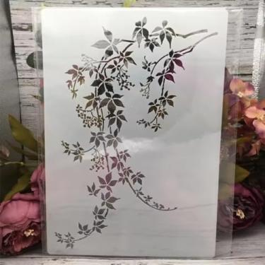 Imagem de Estêncil de pintura de bordo grande, estêncil de folhas de flores reutilizáveis, modelos de artesanato, estêncil de desenho para pintura em madeira, parede, móveis de tela (28 x 21 cm)