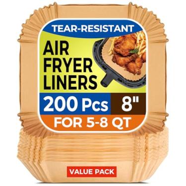 Imagem de Forros de papel Air Fryer, 200 peças de forros de fritadeira a ar descartáveis, forro quadrado de 20 cm para cesta de airfryer de 5 a 8 qt, papel pergaminho antiaderente e à prova de óleo para forno
