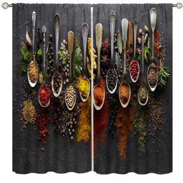 Imagem de Cortinas de cozinha com tempero colorido, arte artística picante, sabor de fazenda, estampa rústica, sala de estar, quarto, conjunto de cortinas para janela, 2 painéis, 106 x 113 cm