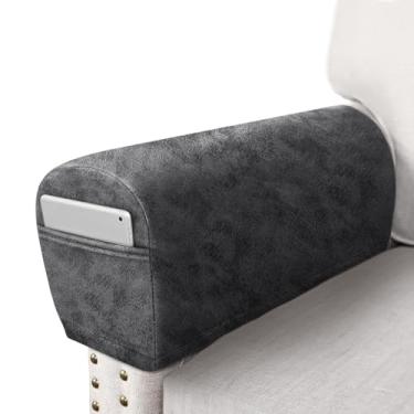 Imagem de ANARACHON Conjunto de 2 capas de braço de sofá de couro para sofá, cadeira, protetores de braço, capas elásticas para poltrona, com bolsos, tecido de elastano lavável (médio, cinza claro)