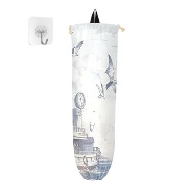 Imagem de Porta-saco de plástico náutico azul branco vermelho retrô, suporte de sacola de compras, organizador de armazenamento para cozinha