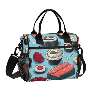 Imagem de GAIGEO Lancheira para adultos com isolamento de sushi, lancheira grande com bolsos, lancheira para mulheres para o trabalho, P