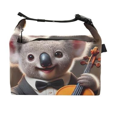 Imagem de TSENQUE Lancheira fofa coala violoncelo serenata para mulheres, lancheira portátil, lancheira para trabalho, bolsa térmica floral para adultos