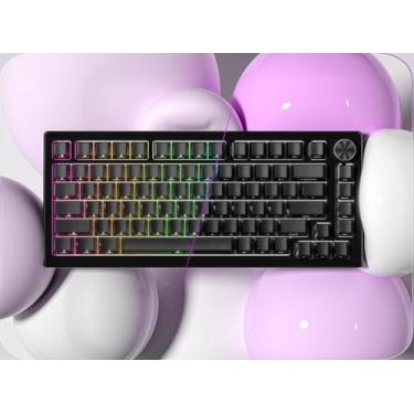 Imagem de dagaladoo Conjunto de teclas pretas transparentes Jelly Set 128 teclas PC/PBT 75 por cento, brilho transparente através de teclas Cherry Profile compatível com teclado mecânico de layout dos EUA