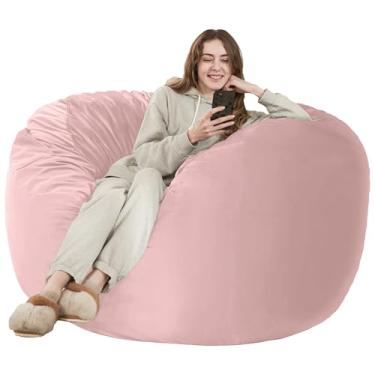 Imagem de HABUTWAY Cadeira Bean Bag: Cadeira gigante de espuma viscoelástica de 10 cm para adultos com capa de microfibra de 1,2 m (rosa)