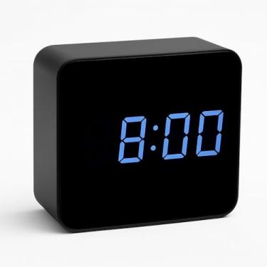 Imagem de Relógio Despertador De Mesa Led Digital A Pilha Com Termômetro e Calendário Luz Noturna Branca Design Moderno e Compacto para Quarto Escritório e Viagem (Preto)