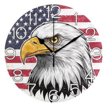 Imagem de Relógio de parede analógico decorativo relógio de cozinha bonito funky alimentado por bateria, decoração de parede de casa de fazenda moderna bandeira americana, 25 cm, ponteiros pretos