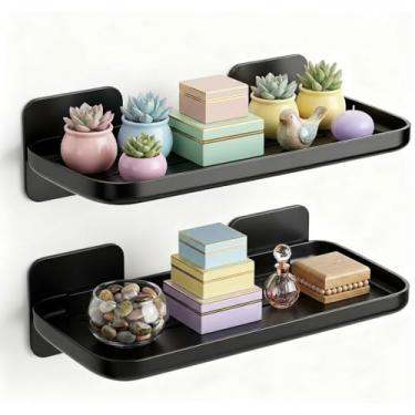 Imagem de ACEZIYAN Prateleira flutuante montada na parede, bordas de acrílico com design de borda, pequena exibição e organizador para sala de estar, banheiro, sala de jogos, escritório (preto)