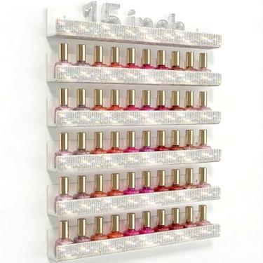 Imagem de YMVV Prateleira de esmalte de parede - Suporte de esmalte de cristal diamante de 38 cm, armazenamento de cosméticos e produtos de beleza, pacote com 6