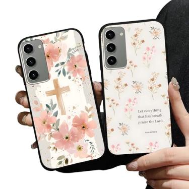 Imagem de Zrutru Pacote com 2 capas de telefone Jesus versículo bíblico para Samsung Galaxy S23+ 5G capa floral cristã cruz macia à prova de choque para mulheres homem capa de telefone Funda para Samsung S23+