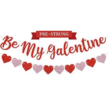 Imagem de Faixa Pre-Strung Be My Galentine - NÃO DIY - Corações vermelhos e rosa, guirlanda de Dia de Galentino com glitter - Faixa pré-amarrada em fios de 1,8 m - Decorações e decoração do Dia dos Namorados.