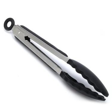 Imagem de Pinça de silicone para churrasco para grelhar pão para salada antiaderente para cozinha, churrasco, grelhar com trava de junta (preto, 30,5 cm)