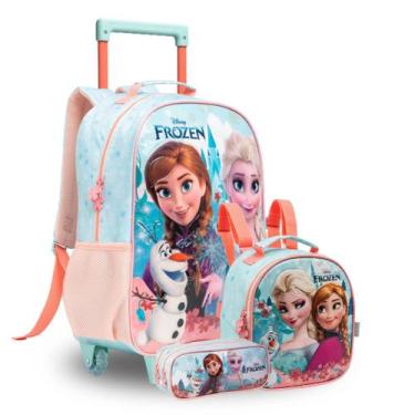 Imagem de Mochila Rodas Lancheira Térmica Estojo Duplo Frozen Disney - Xeryus