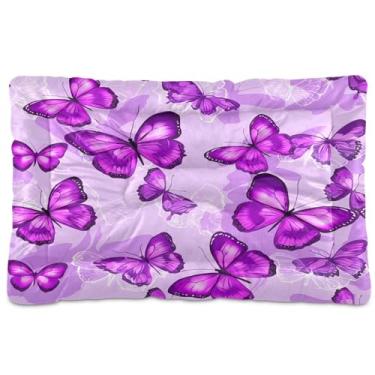 Imagem de CEBUGI Cama para cães de 61 x 45 cm, lavável, respirável, tapete para animais de estimação com fundo antiderrapante, borboletas roxas, almofada para cães pequenos e médios