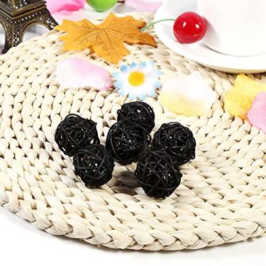 Imagem de GLOGLOW Ornamentos de Decoração de Plantas Artificiais, Vime Natural, 20 Peças, 5 Cores, 3 Cm, para Casamento, Aniversário, Festa de Natal, Decoração de Casa, Bolas de Vime Decorativas Nan (Preto)