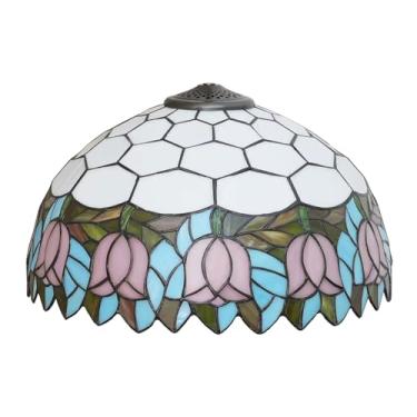 Imagem de Cúpula de Abajur Tiffany de Reposição, Cúpula de Vidro Colorido de 40 cm, Design Mediterrâneo com Tulipas e Girassóis Antigos, Contas de Cristal, Capa para Luminária, Somente para Abajur de