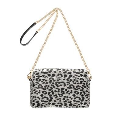 Imagem de Joitme Bolsa feminina com estampa de leopardo cinza e preta bolsa tiracolo para celular bolsa de ombro de couro PU com alça de corrente