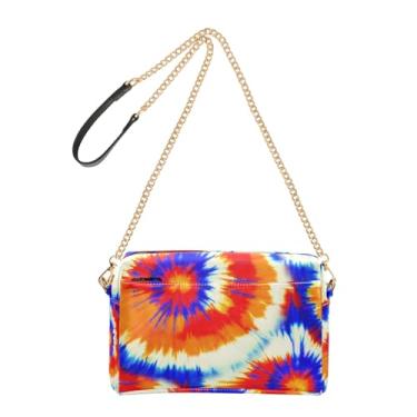 Imagem de Bolsa feminina transversal bolsa para celular linda laranja azul tie dye redemoinhos couro PU bolsa de ombro alça de corrente