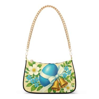 Imagem de Bolsa de ombro floral com corrente de ovo de Páscoa, bolsa Hobo feminina com estampa artística para uso diário e festa