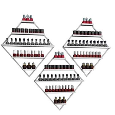 Imagem de Prateleiras flutuantes de metal para esmalte de parede, prateleiras flutuantes de esmalte de metal, prateleira de exibição de esmalte de 5 camadas de losango, rack de armazenamento de óleo essencial