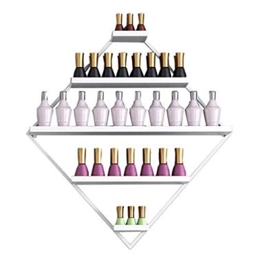 Imagem de Prateleiras flutuantes de metal para esmalte de parede, prateleiras flutuantes de esmalte de metal, prateleira de exibição de esmalte de 5 camadas de losango, rack de armazenamento de óleo essencial