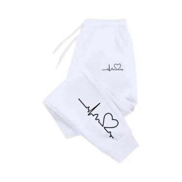 Imagem de Calças De Moletom Casuais Femininas Com Estampa De Coração, Alta Quali