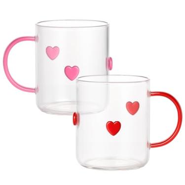 Imagem de Potchen 2 peças de copos de suco de ícone de coração com alça, 473 ml, Dia dos Namorados, sem haste, coração vermelho, rosa, copos de vinho, copos de bebida, conversa, presentes para casais, para Dia