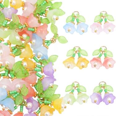 Imagem de SUNNYCLUE 1 caixa 6 cores, 30 peças, pingentes de flores de acrílico em massa vermelho branco roxo primavera floral flor folha pingentes pendentes para fazer joias, artesanato, suprimentos, pulseiras