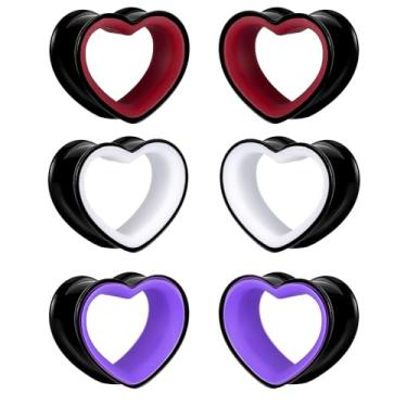 Imagem de DOEARKO 6 peças de alargadores de orelha em forma de coração de aço inoxidável oco duplo alargado alargador alargador túneis piercing corporal joia para mulheres homens 8 mm-19 mm, 8mm(0G), Aço