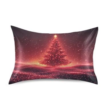 Imagem de Blueangle Capa de almofada de cetim de árvore de Natal com estrelas brilhantes para cabelo e pele, tamanho padrão (51 x 66 cm) - Capas de almofada de cetim com fecho de envelope (415)