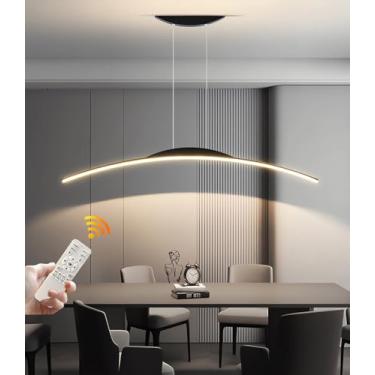 Imagem de Luminária pendente LED regulável, moderna, curva, estilo lustre minimalista, para bar, cozinha, ideal para iluminação de bares e escritórios (preta, 150 cm).